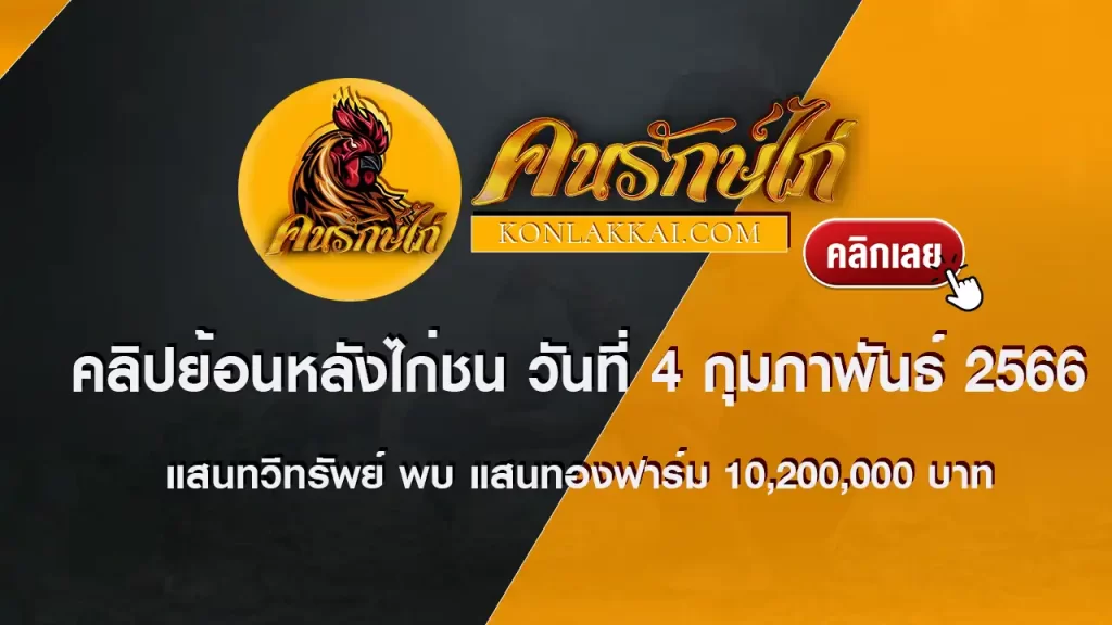 คลิปย้อนหลังไก่ชน วันที่ 4 กุมภาพันธ์ 2566 แสนทวีทรัพย์ พบ แสนทองฟาร์ม ชิงรางวัล 10,200,000 บาท