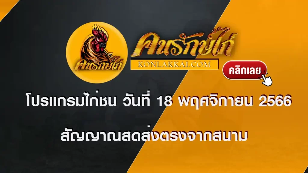 โปรแกรมไก่ชน วันที่ 18 พฤศจิกายน 2566 สนามชนไก่ทองอินเตอร์ มหาลาภ และ โชคพะลังชัย