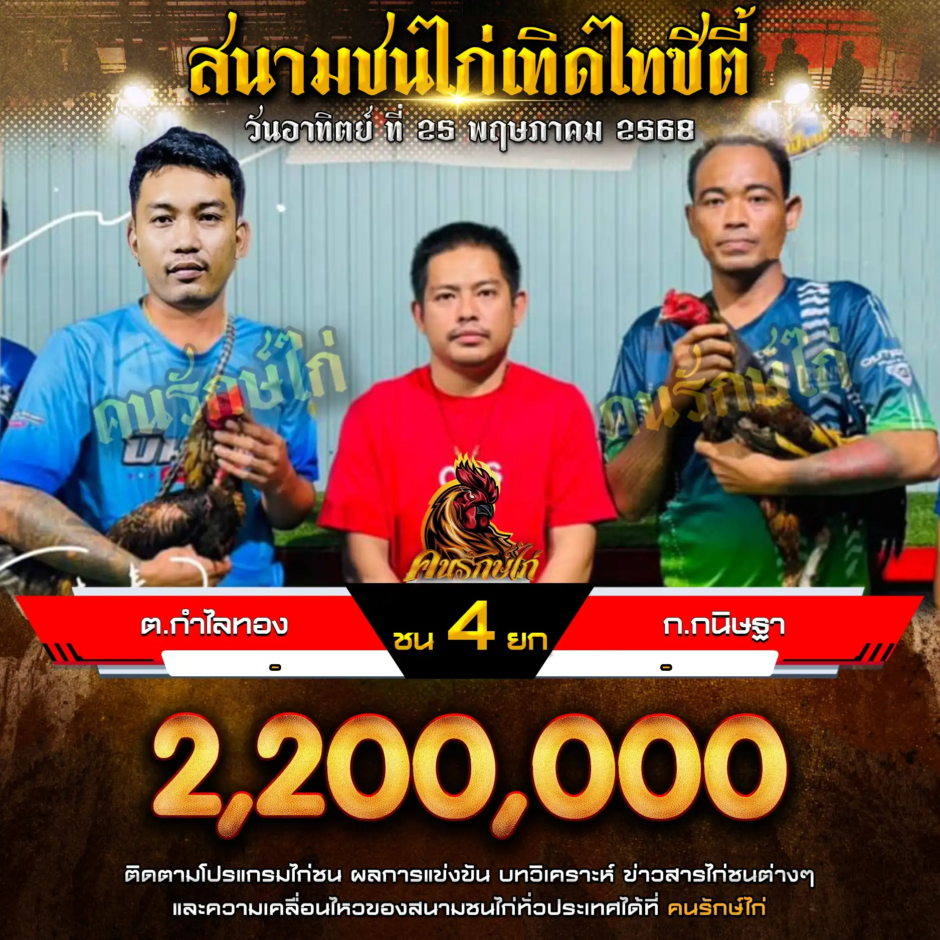 ต.กำไลทอง พบ ก.กนิษฐา กำหนดชน 4 ยก ชิงเงินรางวัล 2,200,000 บาท