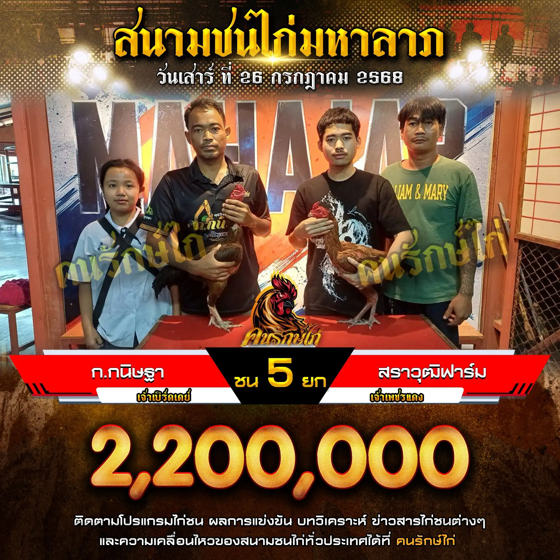 ก.กนิษฐา พบ สราวุฒิฟาร์ม กำหนดชน 5 ยก ชิงเงินรางวัล 2,200,000 บาท