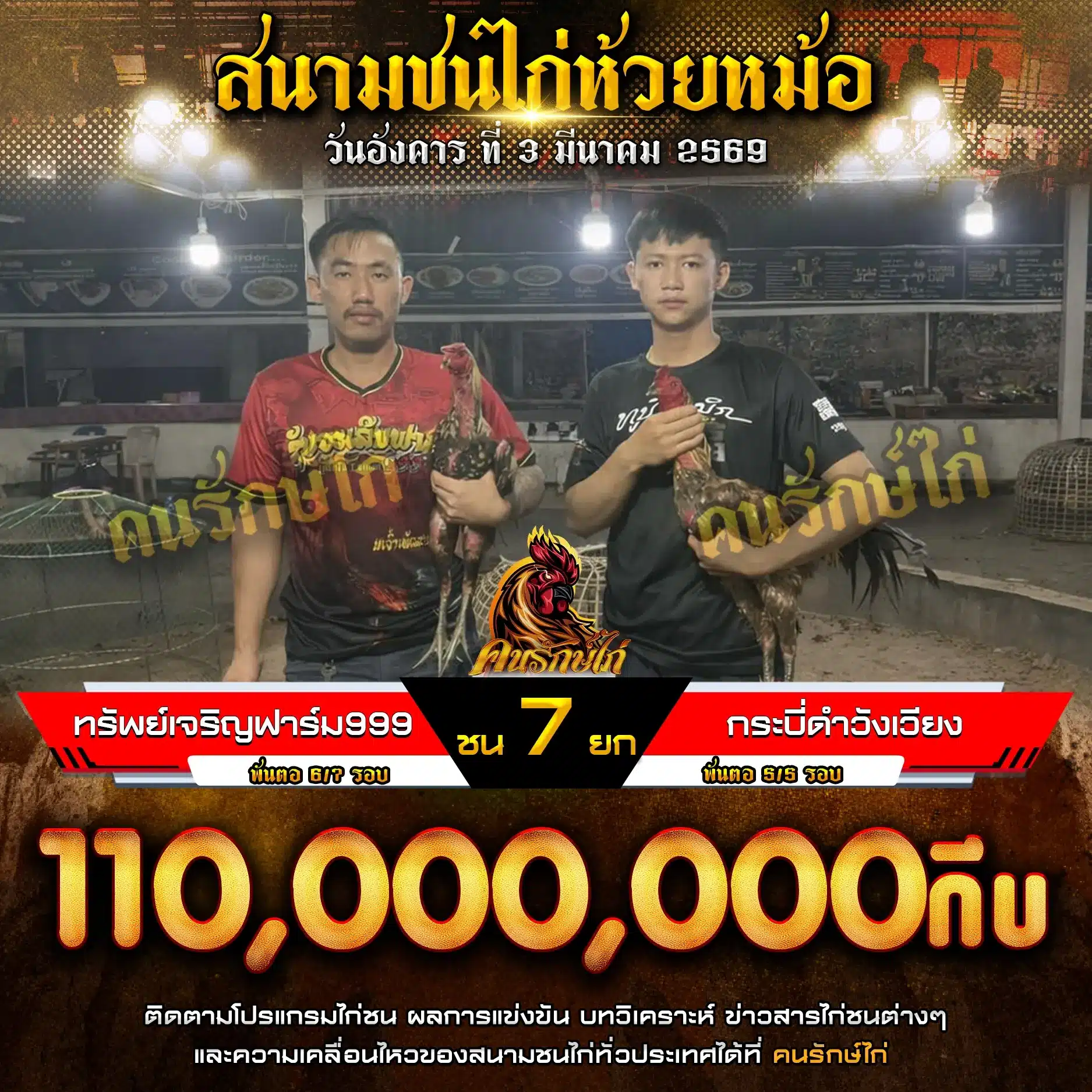 ทรัพย์เจริญฟาร์ม999 พบ กระบี่ดำวังเวียง กำหนดชน 7 ยก