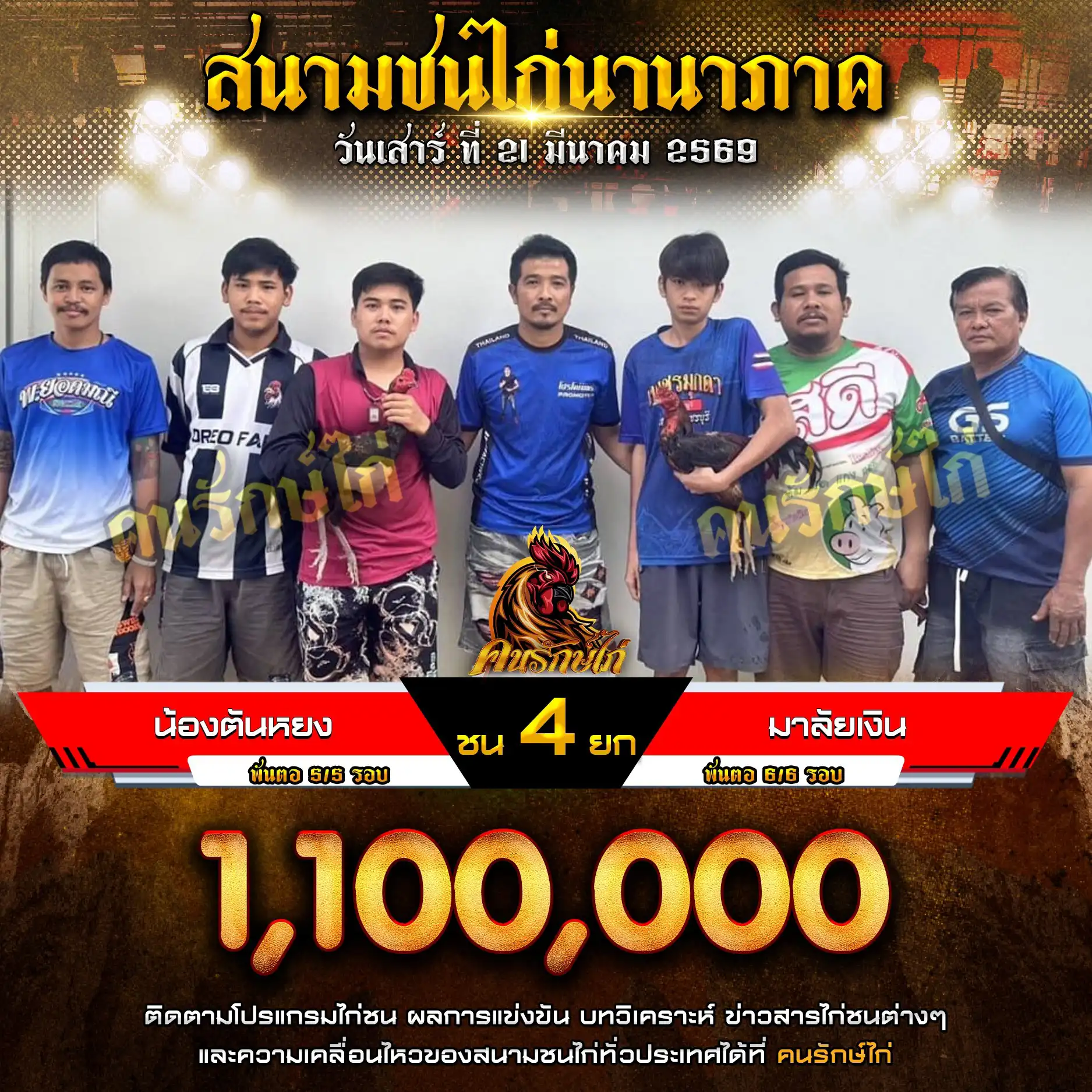 น้องต้นหยง VS มาลัยเงิน กำหนดชน 4 ยก ชิงเงินรางวัล 1,100,000 บาท 21 มีนาคม 2569