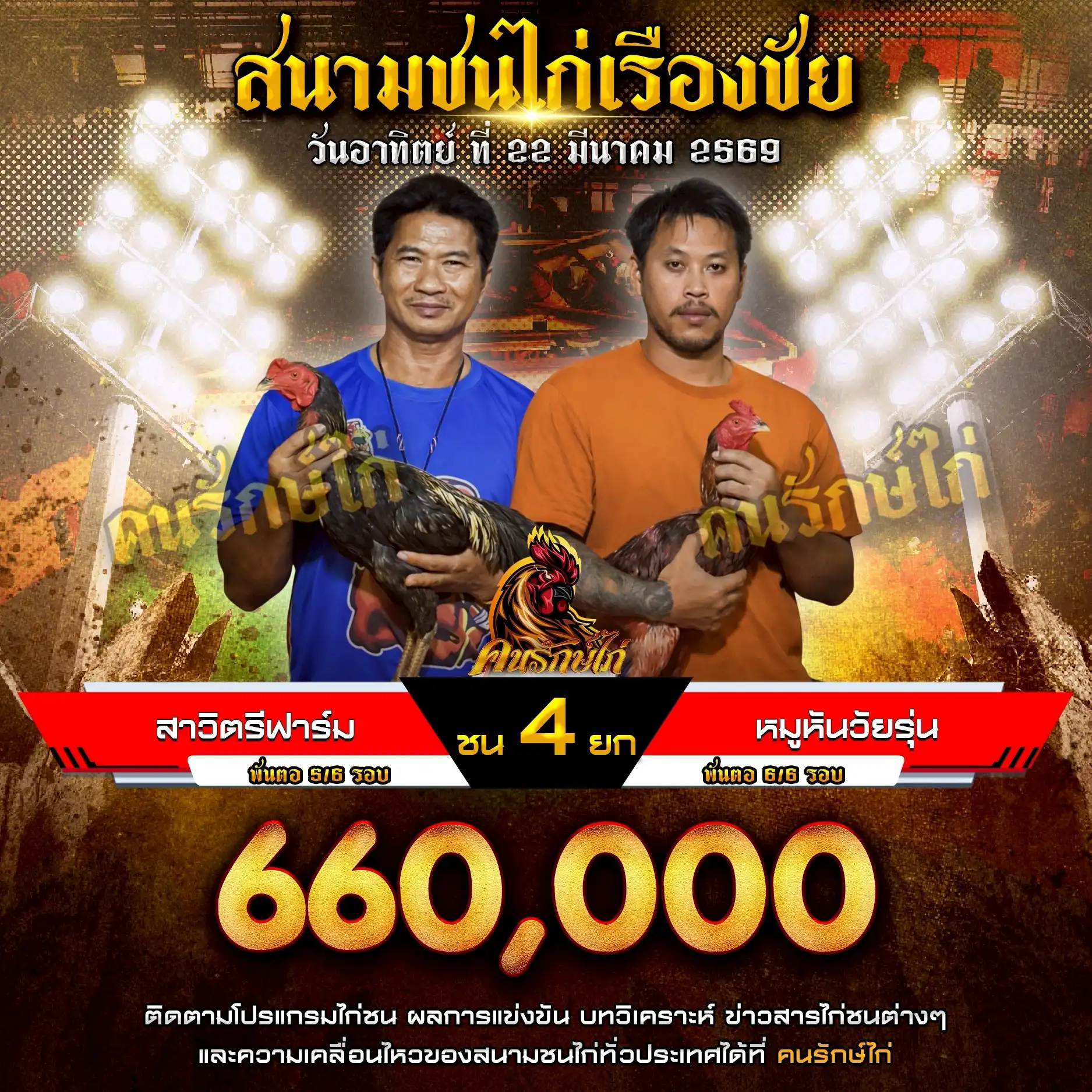 สาวิตรีฟาร์ม VS หมูหันวัยรุ่น กำหนดชน 4 ยก ชิงเงินรางวัล 660,000 บาท 22 มีนาคม 2569