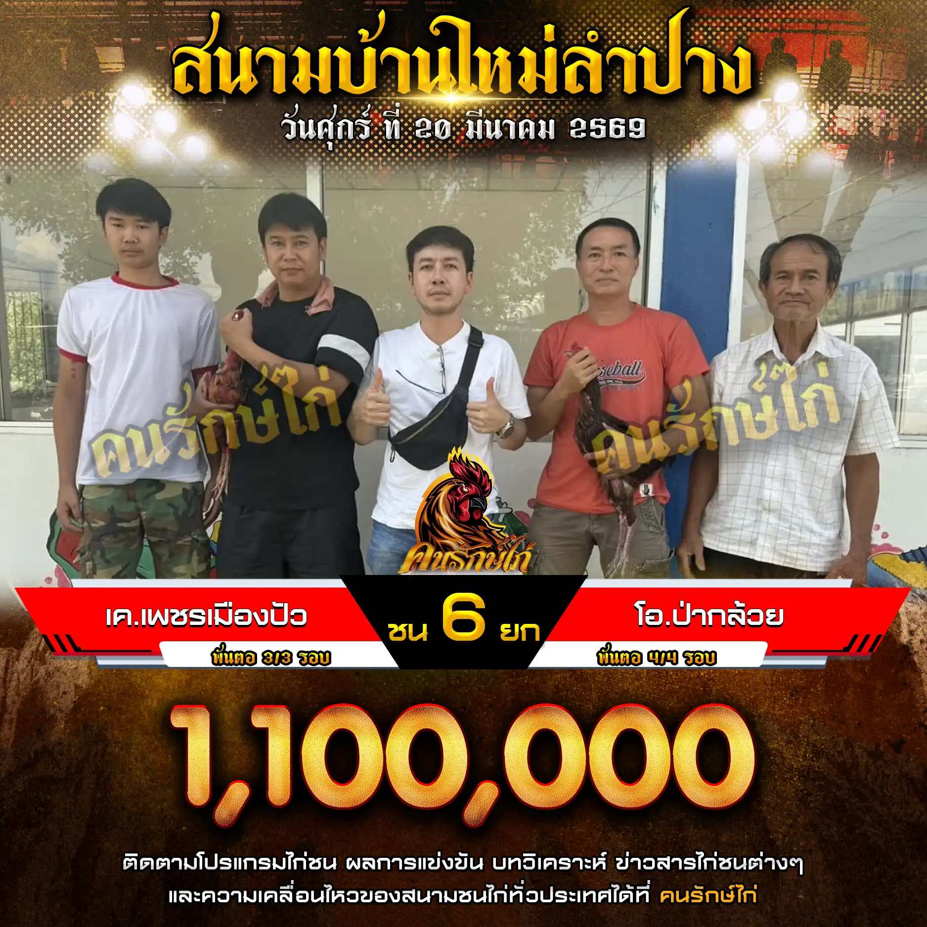 เค เพชรเมืองปัว VS โอ ป่ากล้วย กำหนดชน 6 ยก ชิงเงินรางวัล 1,100,000,000 บาท 20 มีนาคม 2569
