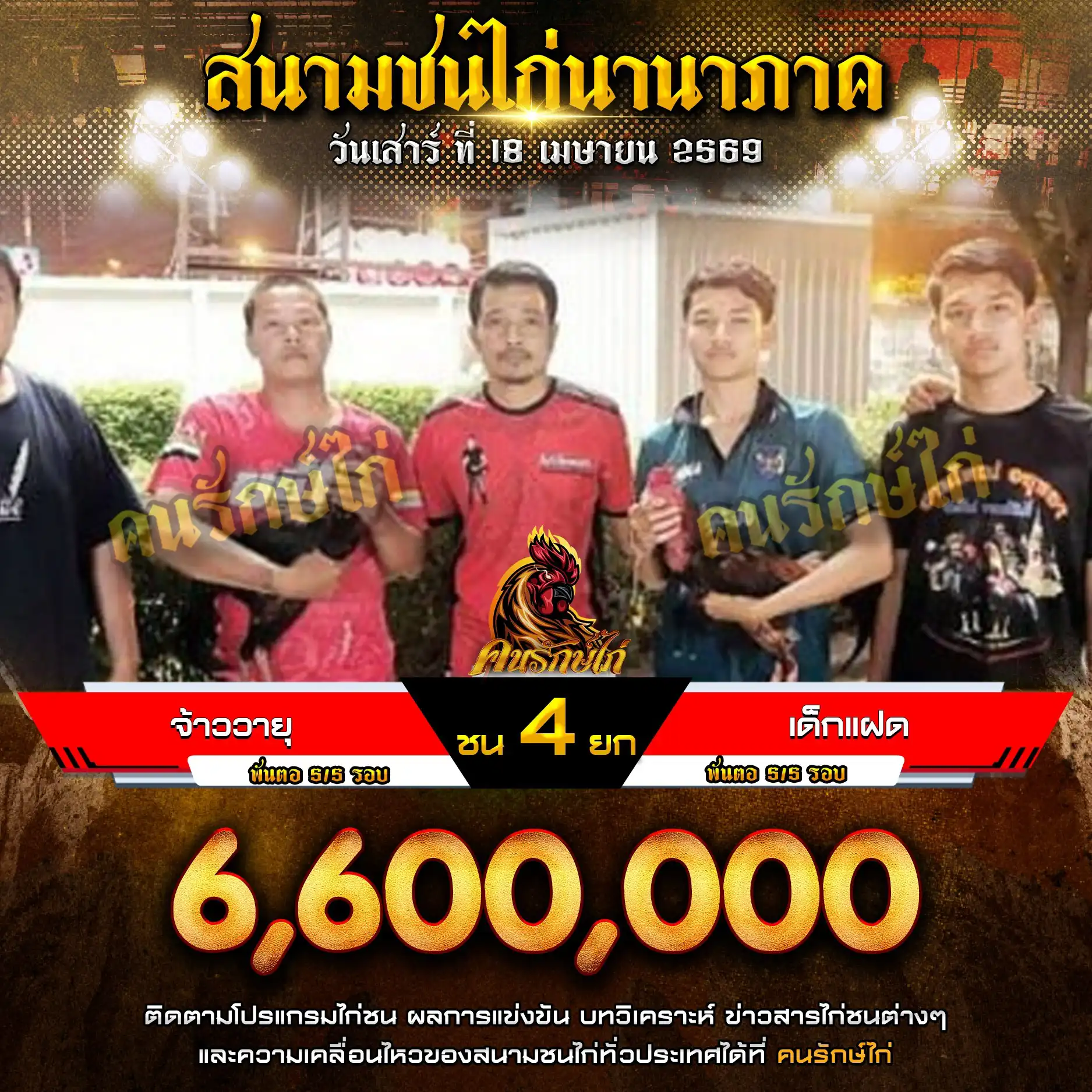 จ้าววายุ VS เด็กแฝด กำหนดชน 4 ยก ชิงเงินรางวัล 6,600,000 บาท 18 เมษายน 2569 
