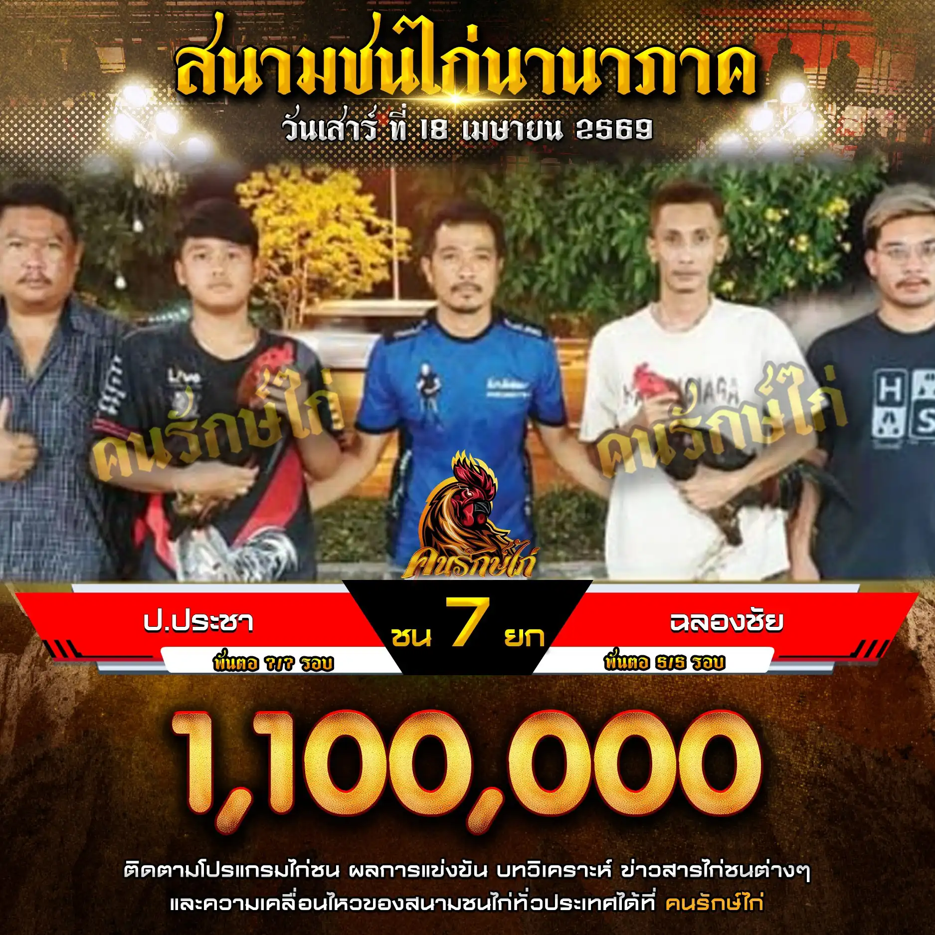 ป.ประชา VS ฉลองชัย กำหนดชน 7 ยก ชิงเงินรางวัล 1,100,000 บาท 18 เมษายน 2569 