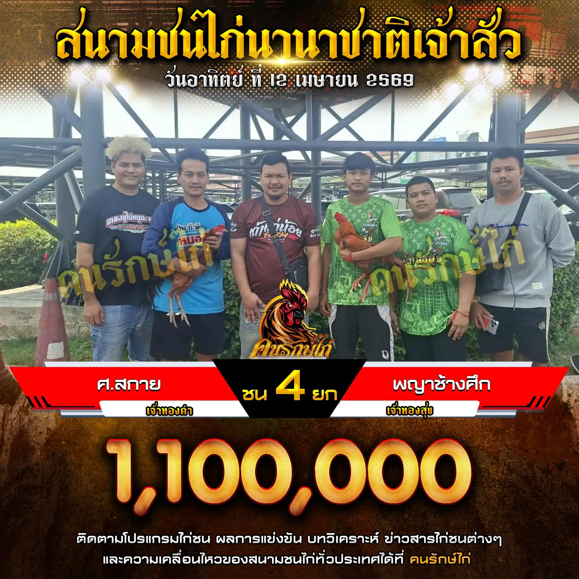 ศ.สกาย VS พญาช้างศึก กำหนดชน 4 ยก ชิงเงินรางวัล 1,100,000 บาท 12 เมษายน 2569
