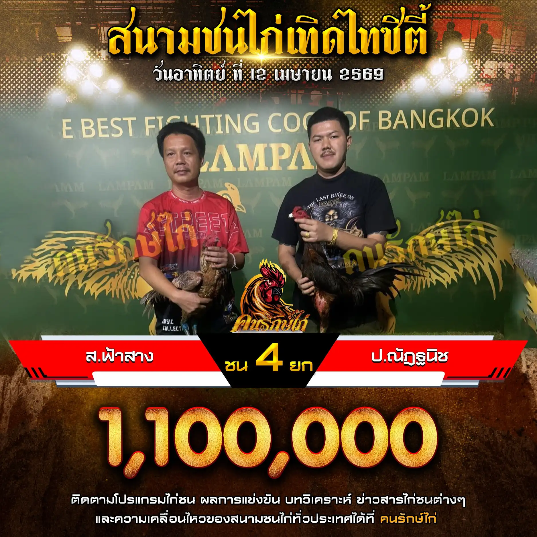 ส.ฟ้าสาง VS ป.ณัฎฐนิช กำหนดชน 4 ยก ชิงเงินรางวัล 1,100,000 บาท 12 เมษายน 2569
