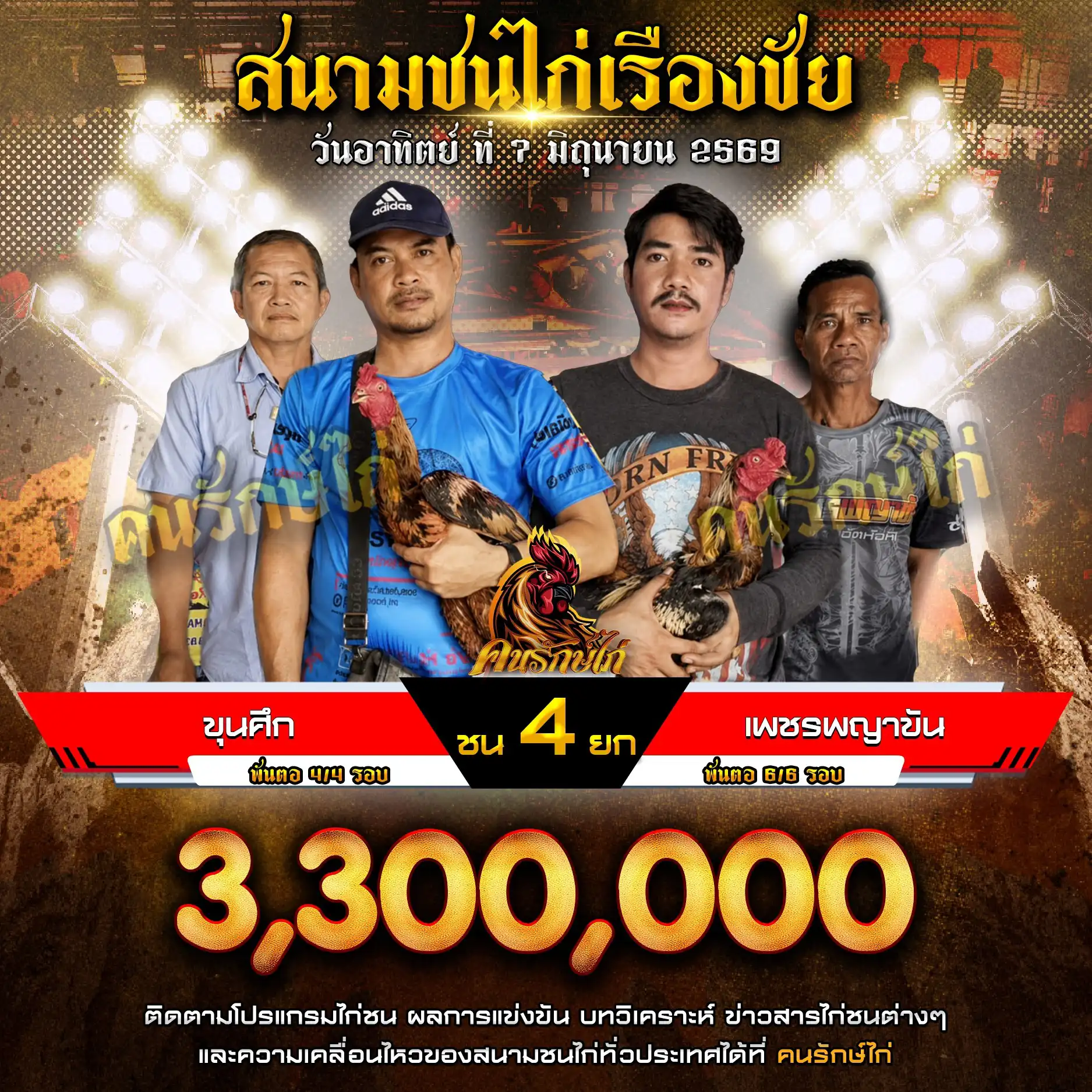 ขุนศึก VS เพชรพญาขัน กำหนดชน 4 ยก ชิงเงินรางวัล 3,300,000 บาท 07 มิถุนายน 2569 