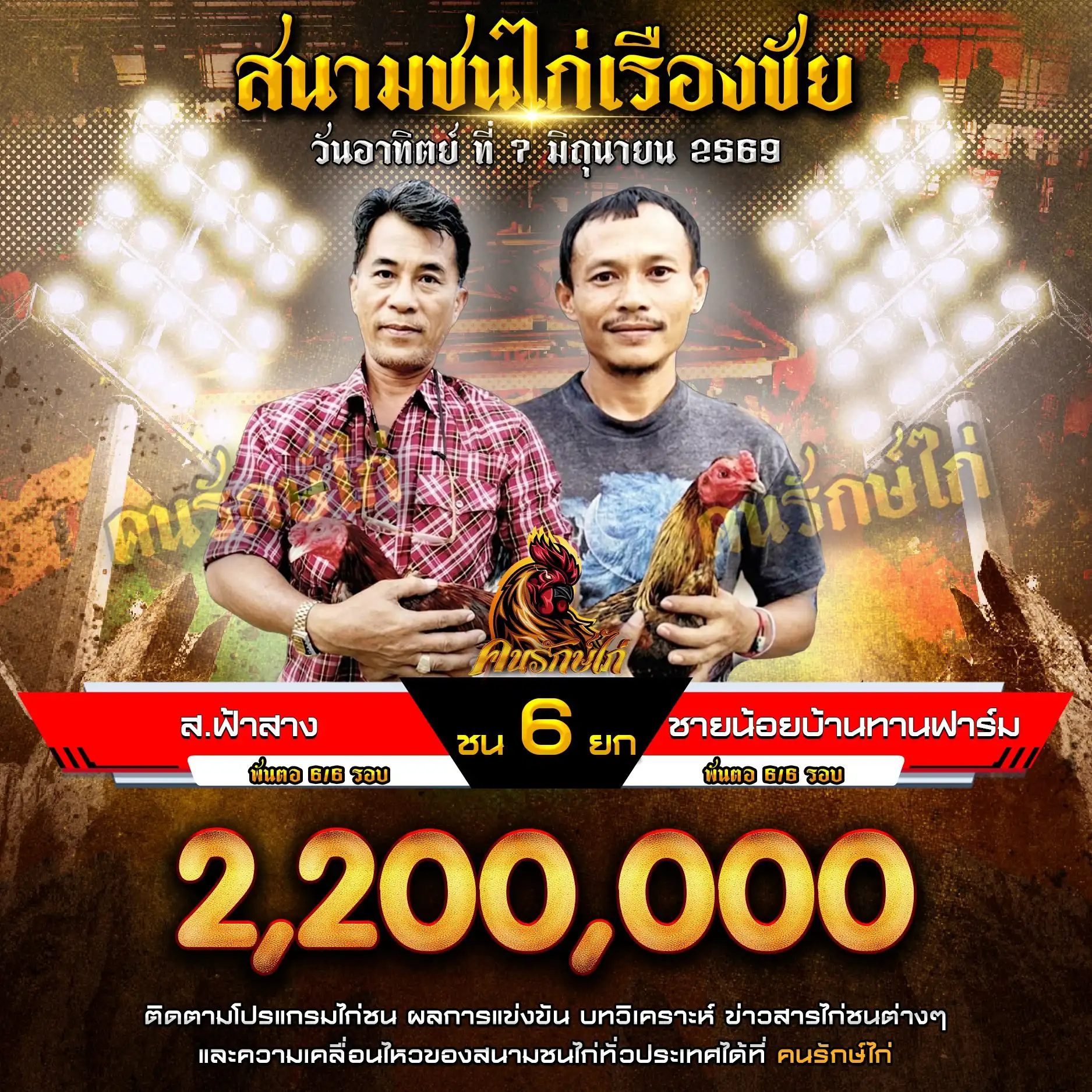 ส.ฟ้าสาง VS ชายน้อยบ้านทานฟาร์ม กำหนดชน 6 ยก ชิงเงินรางวัล 2,200,000 บาท 07 มิถุนายน 2569 