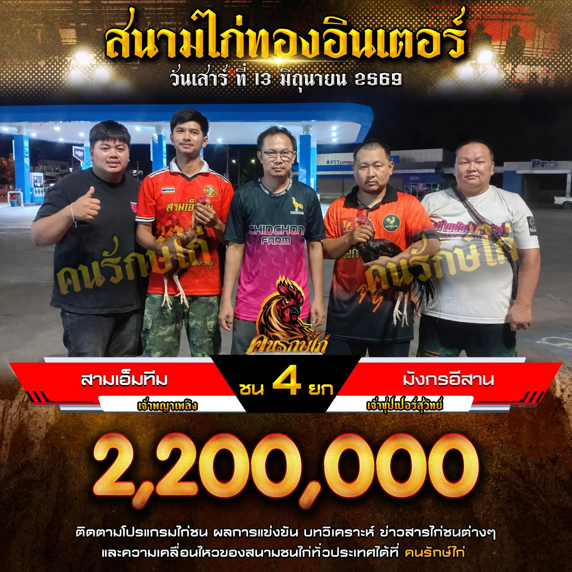 สามเอ็มทีม VS มังกรอีสาน กำหนดชน 4 ยก ชิงเงินรางวัล 2,200,000 บาท 13 มิถุนายน 2569