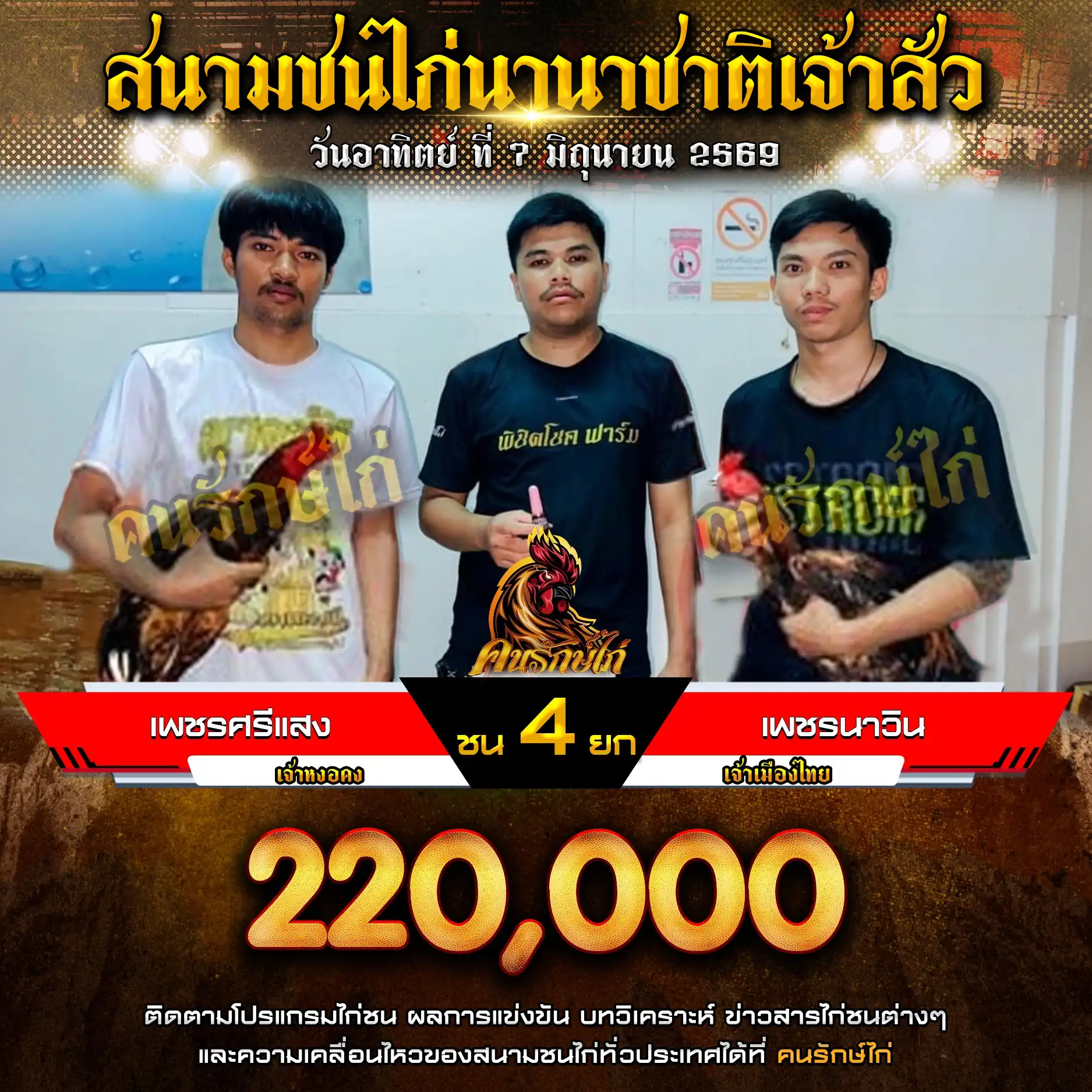 เพชรศรีแสง VS เพชรนาวิน กำหนดชน 4 ยก ชิงเงินรางวัล 220,000 บาท 07 มิถุนายน 2569 