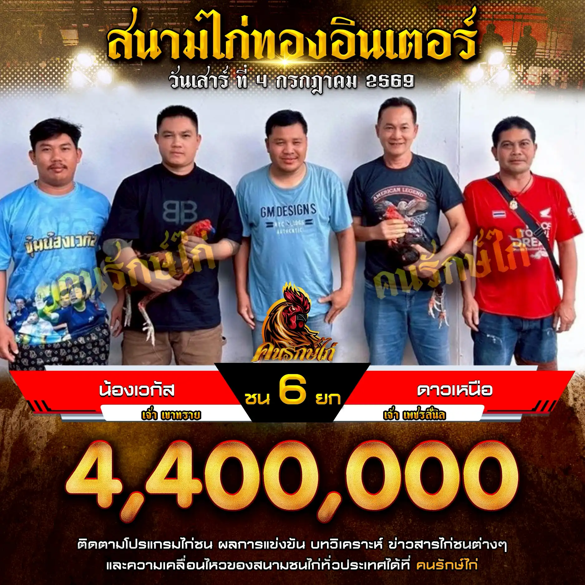 น้องเวกัส VS ดาวเหนือ กำหนดชน 6 ยก ชิงเงินรางวัล 4,400,000 บาท 04 กรกฎาคม 2569