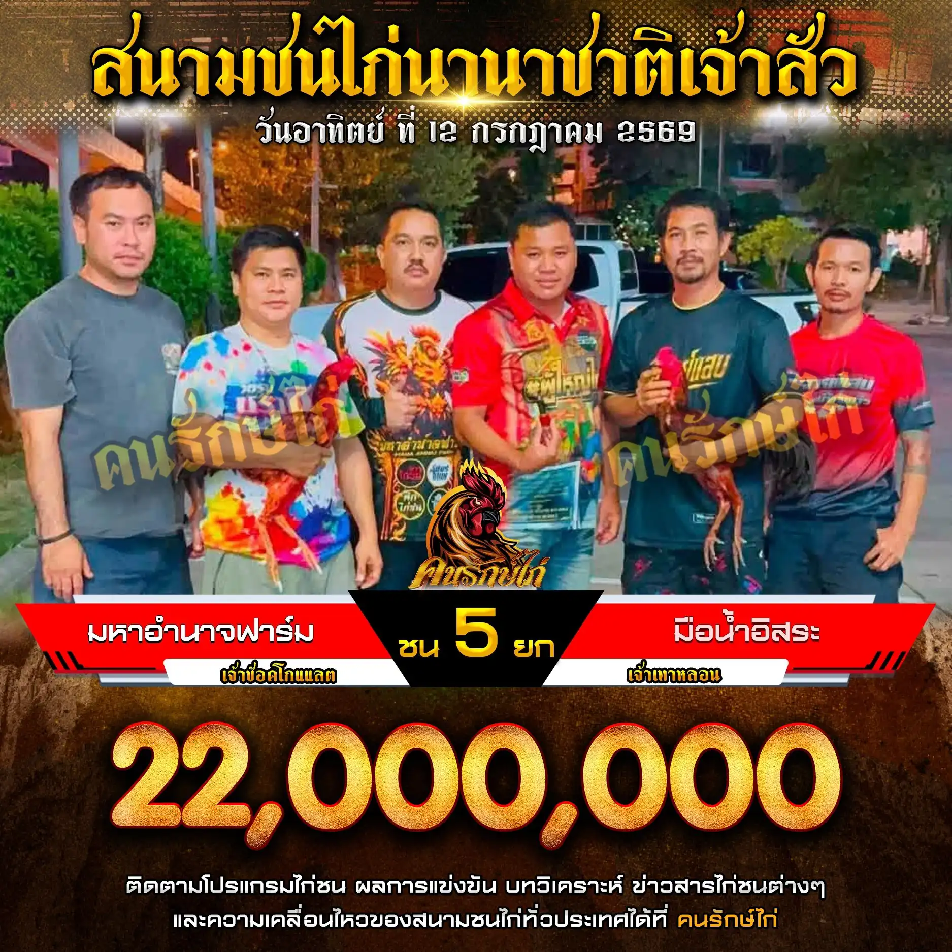 มหาอำนาจฟาร์ม VS มือน้ำอิสระ กำหนดชน 5 ยก ชิงเงินรางวัล 22,000,000 บาท 12 กรกฎาคม 2569
