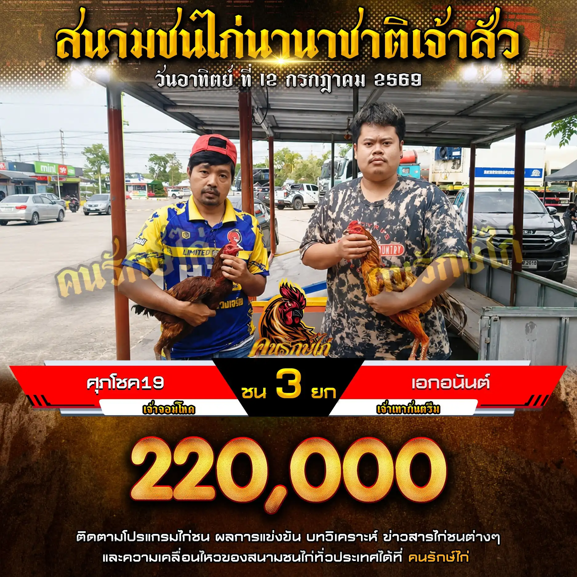 ศุภโชค 19 VS เอกอนันต์ กำหนดชน 3 ยก ชิงเงินรางวัล 220,000 บาท 12 กรกฎาคม 2569
