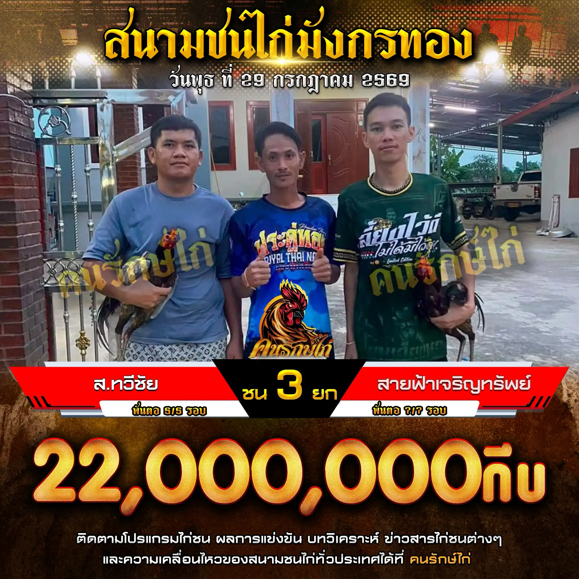 ส.ทวีชัย VS สายฟ้าเจริญทรัพย์ กำหนดชน 3 ยก ชิงเงินรางวัล 22,000,000 กีบ 29 กรกฎาคม 2569
