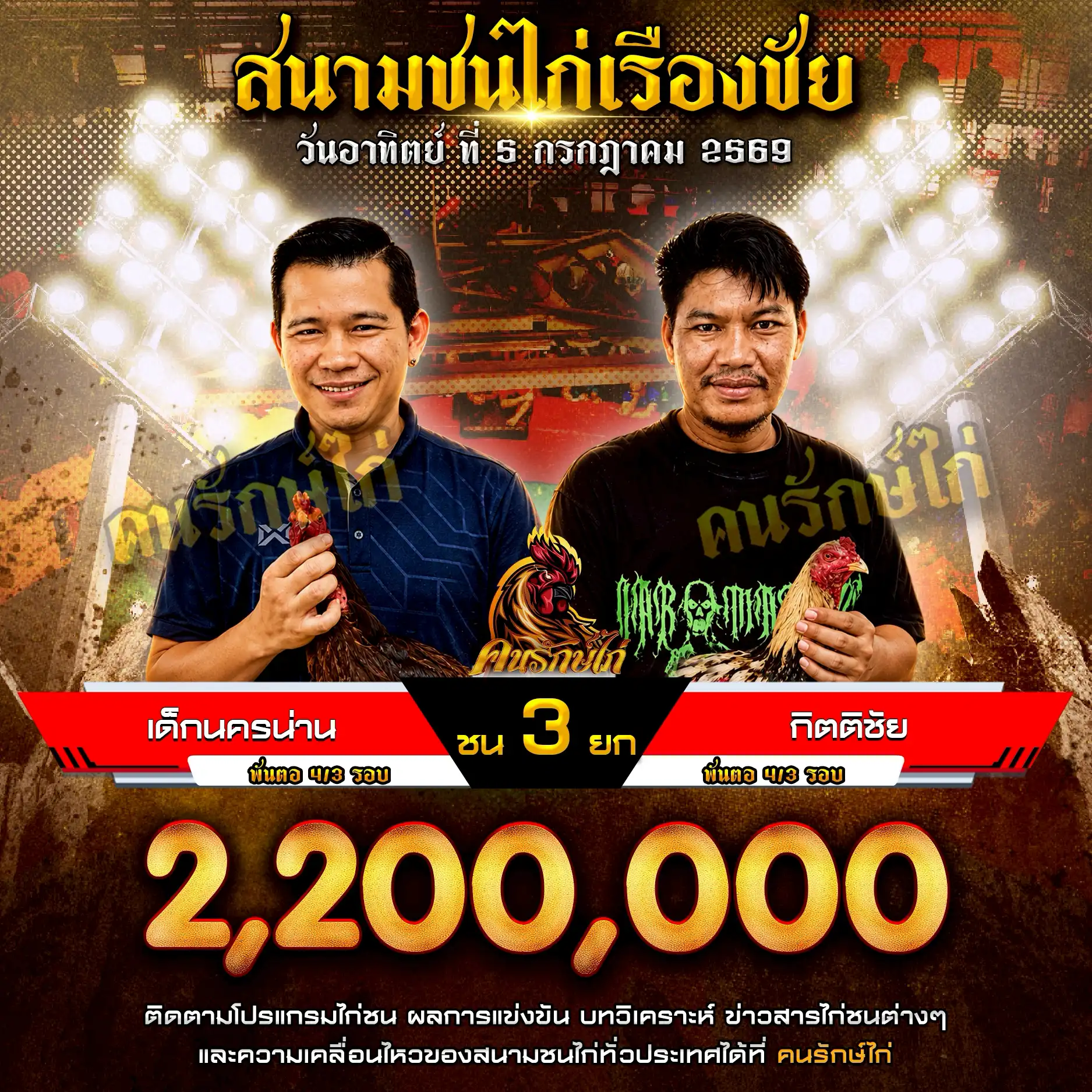 เด็กนครน่าน VS กิตติชัย กำหนดชน 3 ยก ชิงเงินรางวัล 2,200,000 บาท 05 กรกฎาคม 2569
