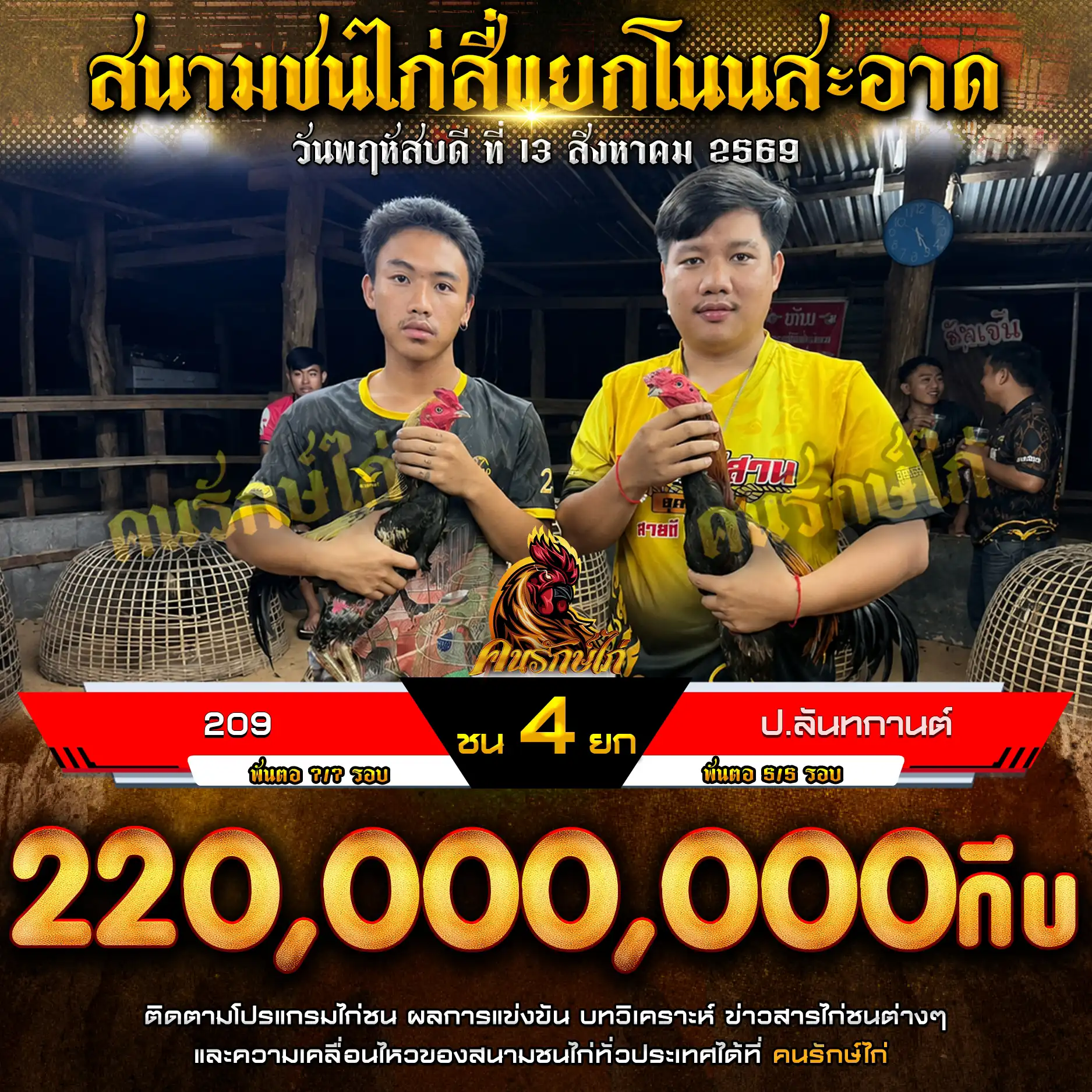 209 VS ป.ลันทกานต์ กำหนดชน 4 ยก ชิงเงินรางวัล 220,000,000 กีบ 13 สิงหาคม 2569 