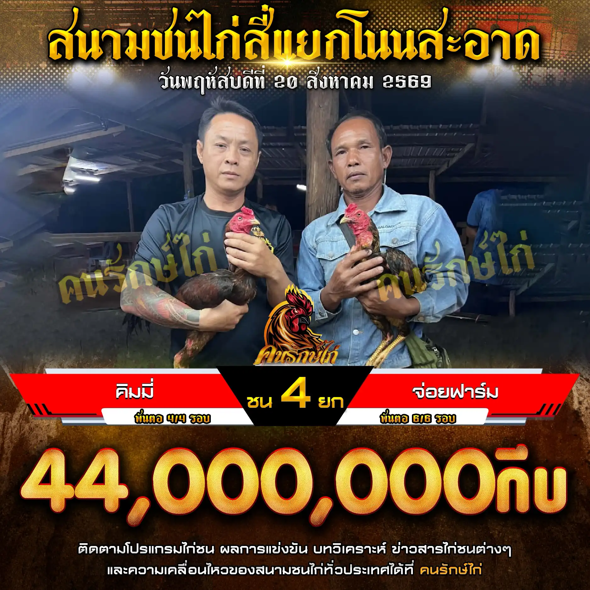 คิมมี่ VS จ่อยฟาร์ม กำหนดชน 4 ยก ชิงเงินรางวัล 44,000,000 กีบ 20 สิงหาคม 2569 