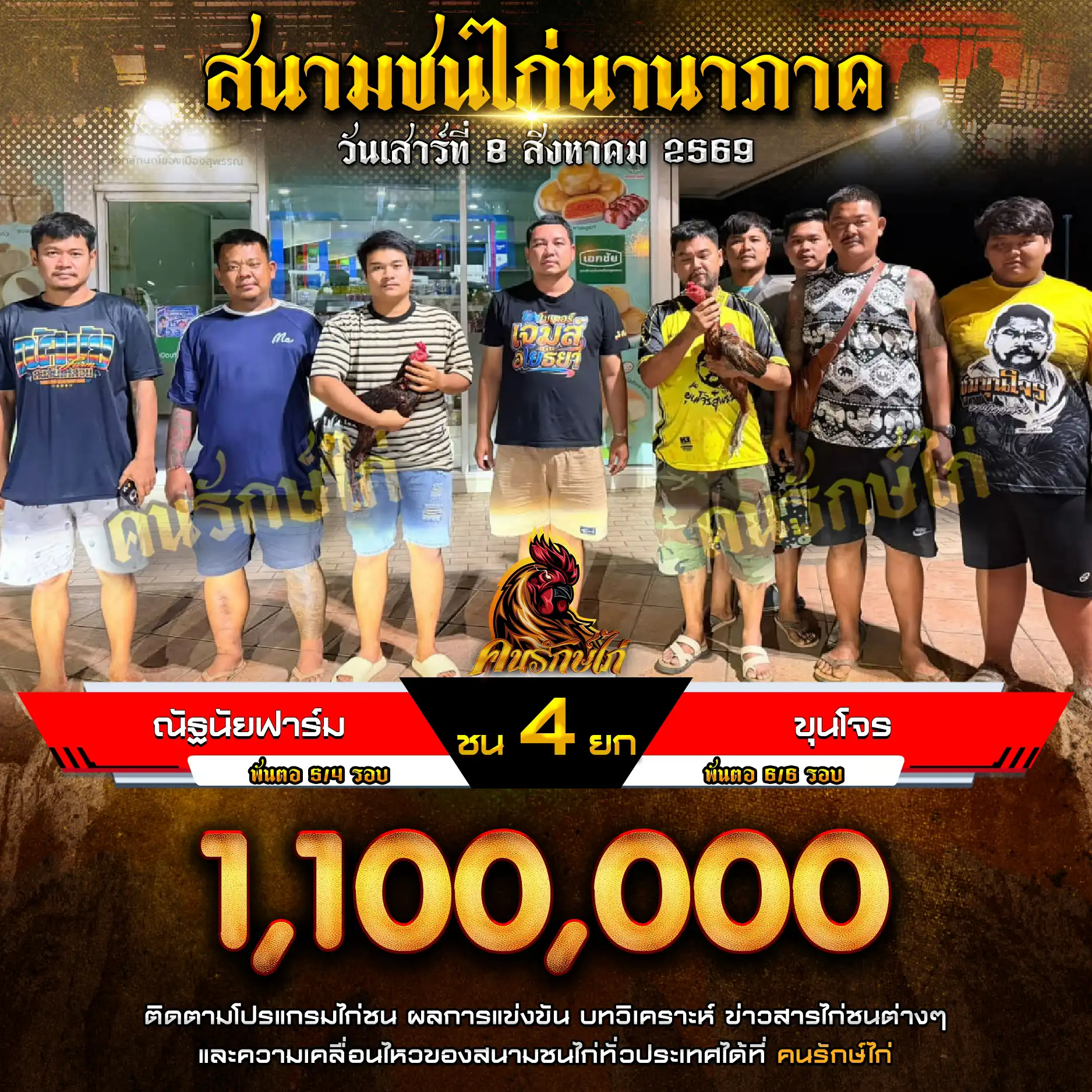 ณัฐนัยฟาร์ม VS ขุนโจร กำหนดชน 4 ยก ชิงเงินรางวัล 1,100,000 บาท 08 สิงหาคม 2569