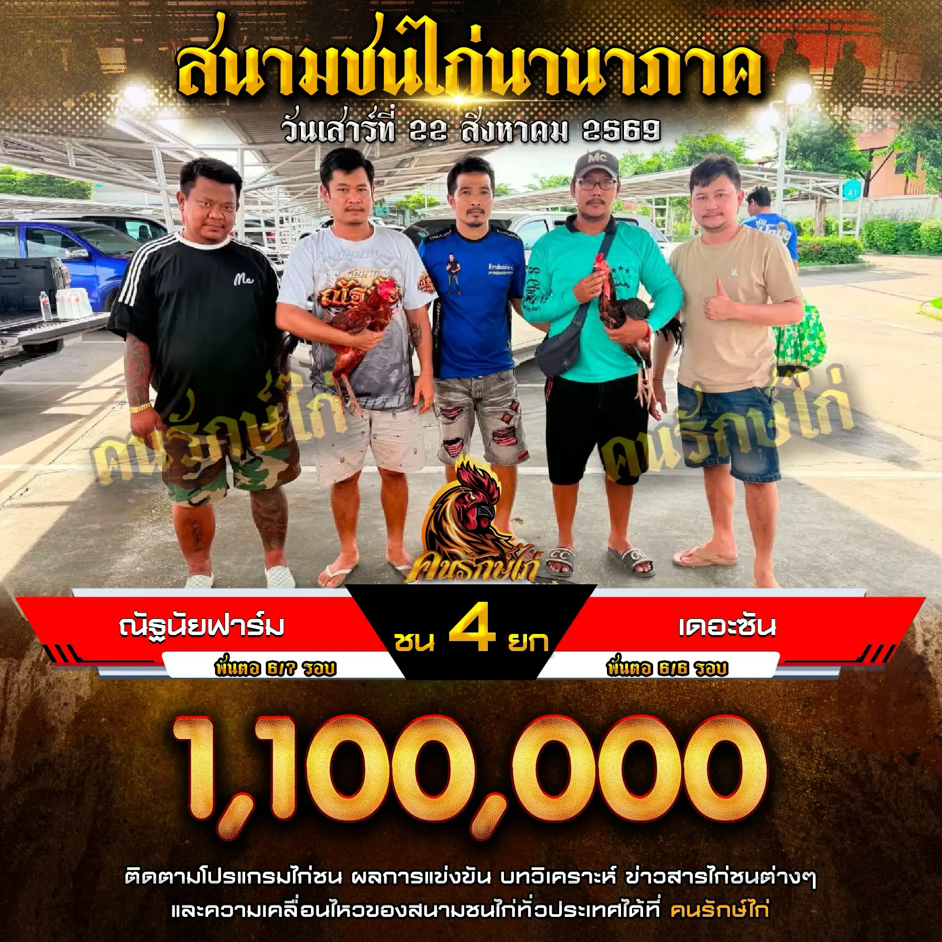 ณัฐนัยฟาร์ม VS เดอะซัน กำหนดชน 4 ยก ชิงเงินรางวัล 1,100,000 บาท 22 สิงหาคม 2569 