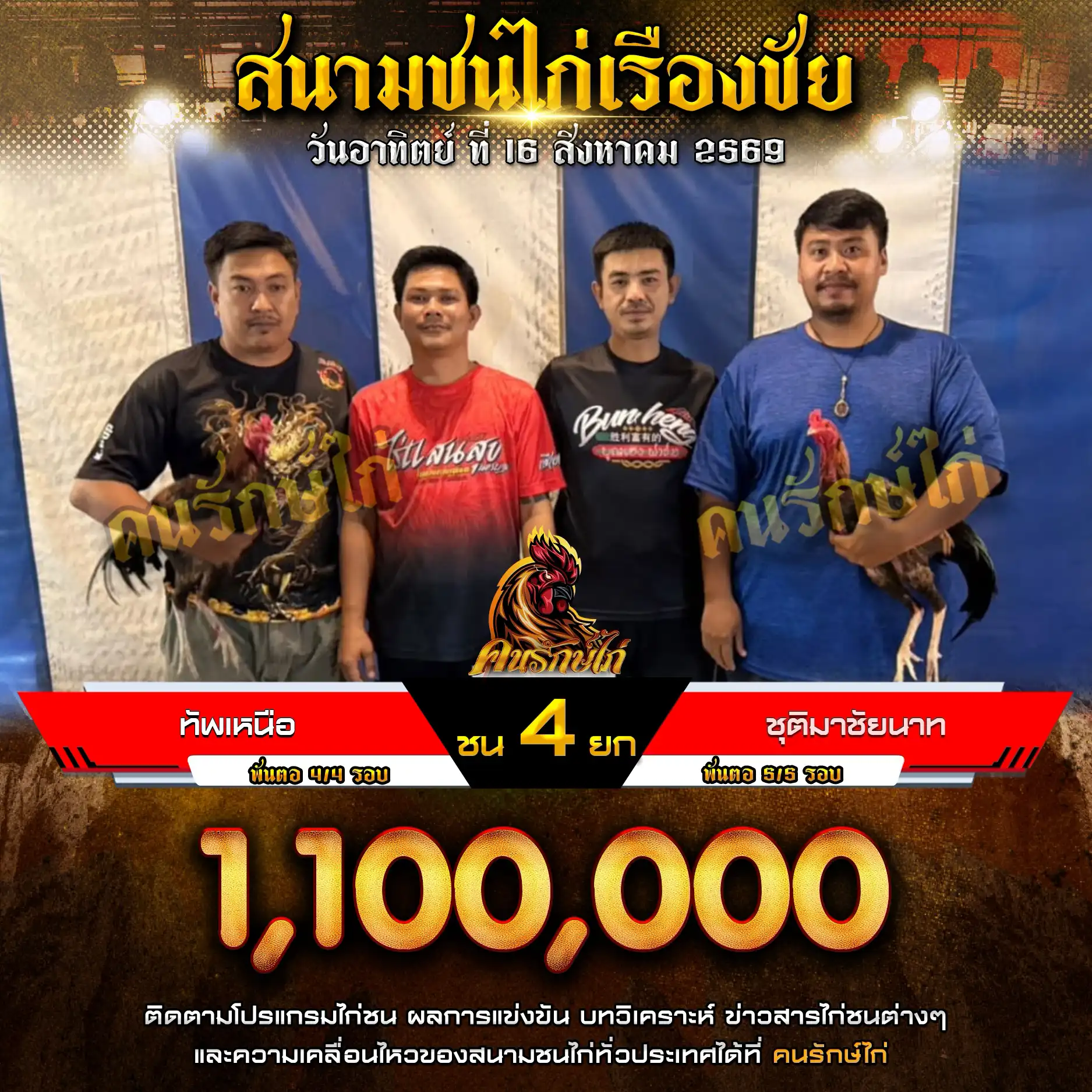 ทัพเหนือ VS ชุติมาชัยนาท กำหนดชน 4 ยก ชิงเงินรางวัล 1,100,000 บาท 16 สิงหาคม 2569