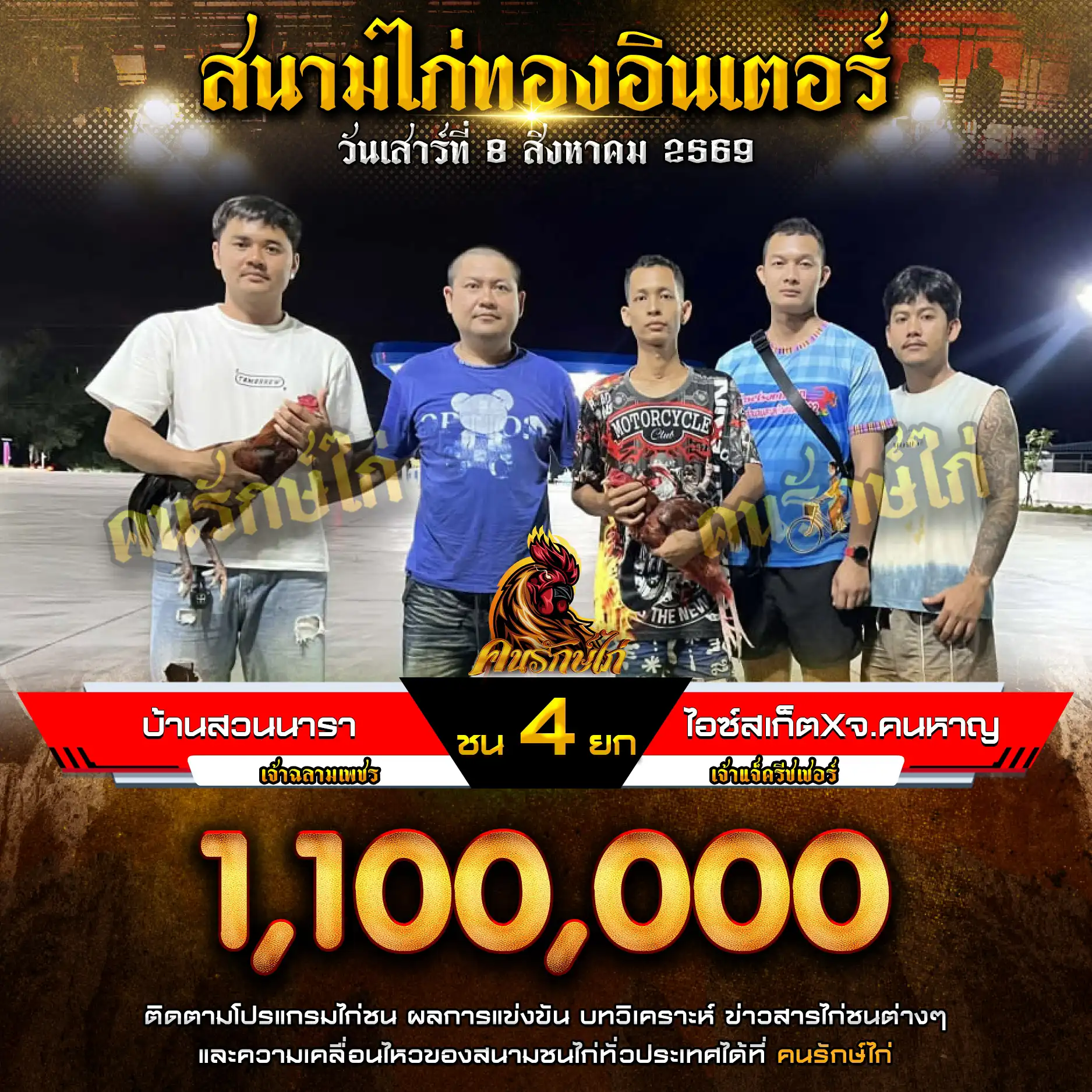 บ้านสวนนารา VS ไอซ์สเก็ต&จ.คนหาญ กำหนดชน 4 ยก ชิงเงินรางวัล 1,100,000 บาท 08 สิงหาคม 2569