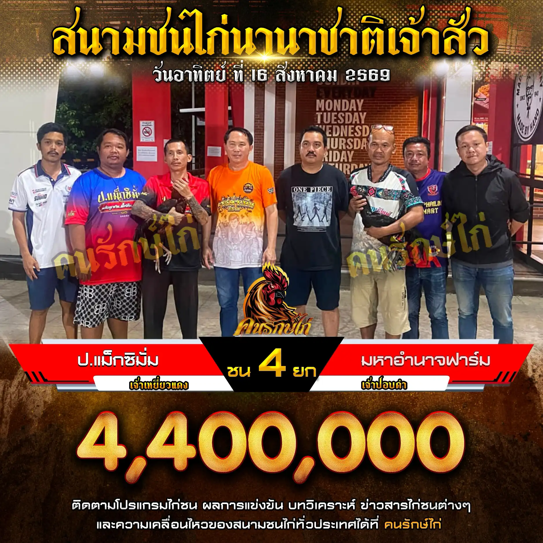 ป.แม็กซิมั่ม VS มหาอำนาจฟาร์ม กำหนดชน 4 ยก ชิงเงินรางวัล 4,400,000 บาท 16 สิงหาคม 2569