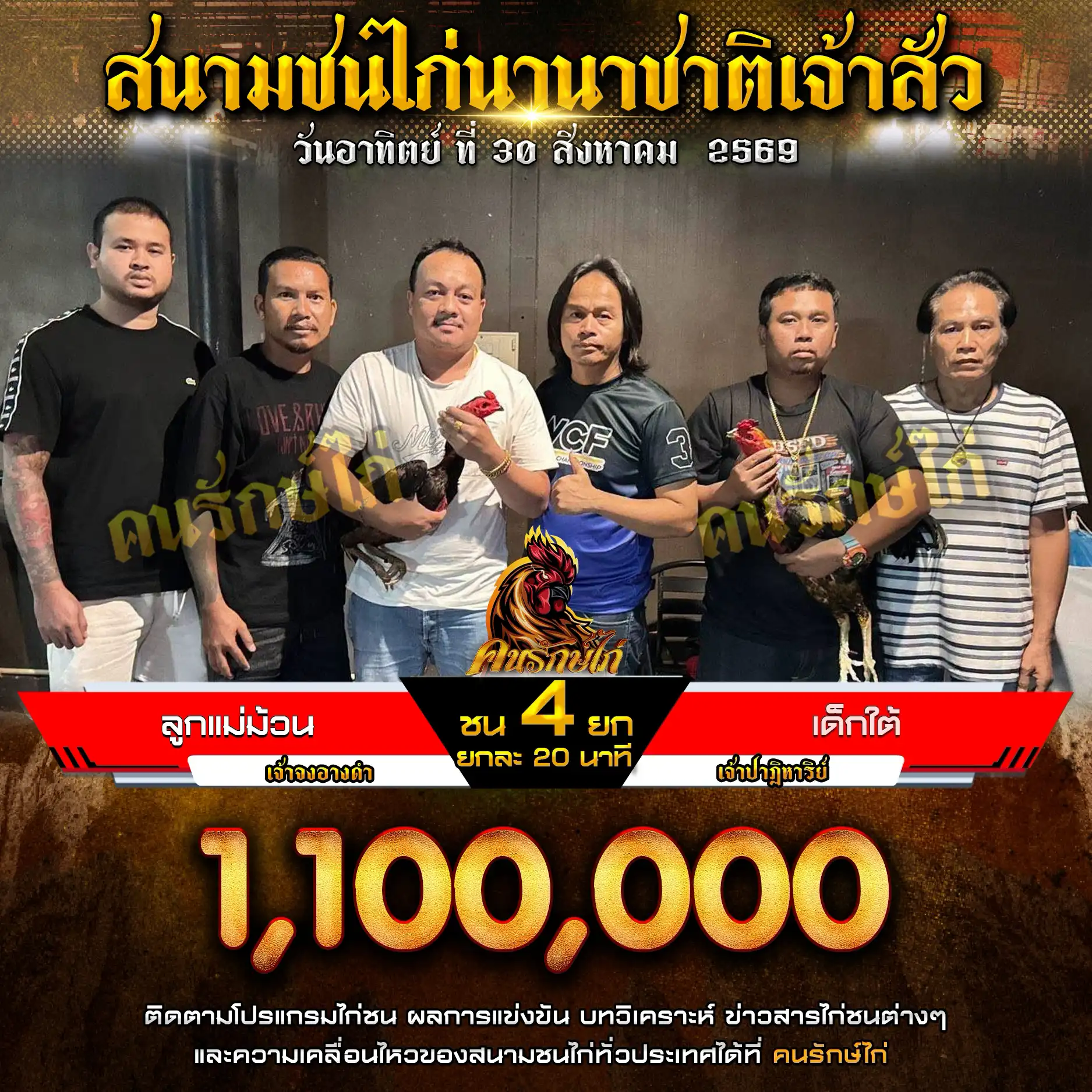 ลูกแม่ม้วน VS เด็กใต้ กำหนดชน 3 ยก ชิงเงินรางวัล 1,100,000 บาท 30 สิงหาคม 2569