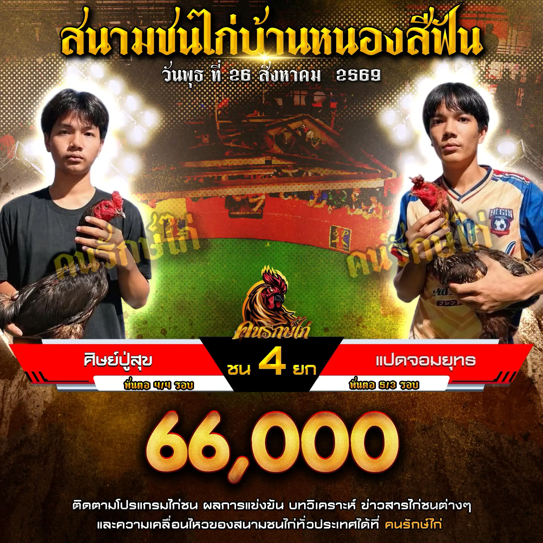 ศิษย์ปู่สุข VS แปดจอมยุทธ กำหนดชน 4 ยก ชิงเงินรางวัล 66,000 บาท 26 สิงหาคม 2569