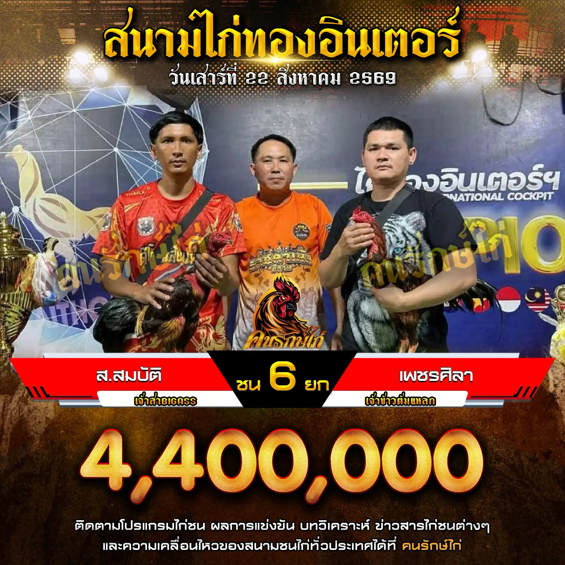 ส.สมบัติ VS เพชรศิลา กำหนดชน 6 ยก ชิงเงินรางวัล 4,400,000 บาท 22 สิงหาคม 2569 