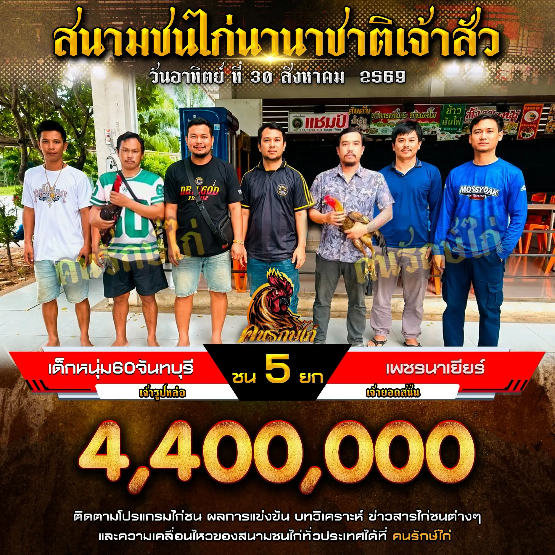 เด็กหนุ่ม60 จันทบุรี VS เพชรนาเยีย กำหนดชน 5 ยก ชิงเงินรางวัล 4,400,000 บาท 30 สิงหาคม 2569