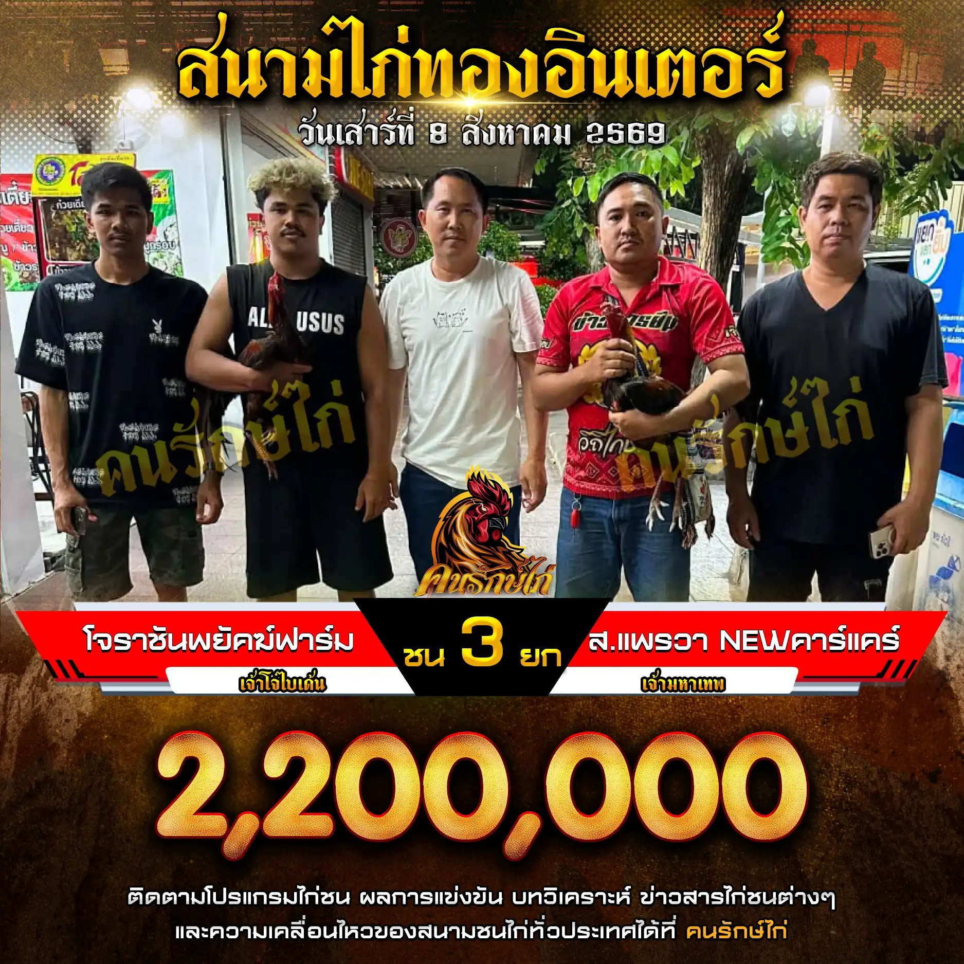 โจราชันพยัคฆ์ฟาร์ม VS ส.แพรวา NEW คาร์แคร์ กำหนดชน 3 ยก ชิงเงินรางวัล 2,200,000 บาท 08 สิงหาคม 2569