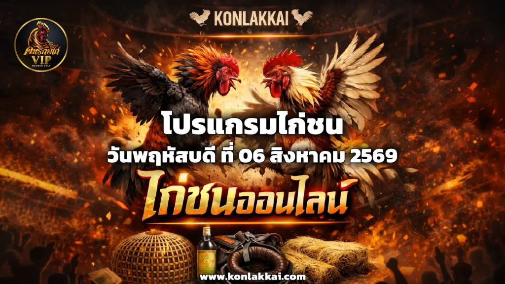 โปรแกรมไก่ชน 06 สิงหาคม 2569 สนามชนไก่สี่แยกโนนสะอาด(สปป.ลาว) ถ่ายทอดสดไก่ชนดูฟรี