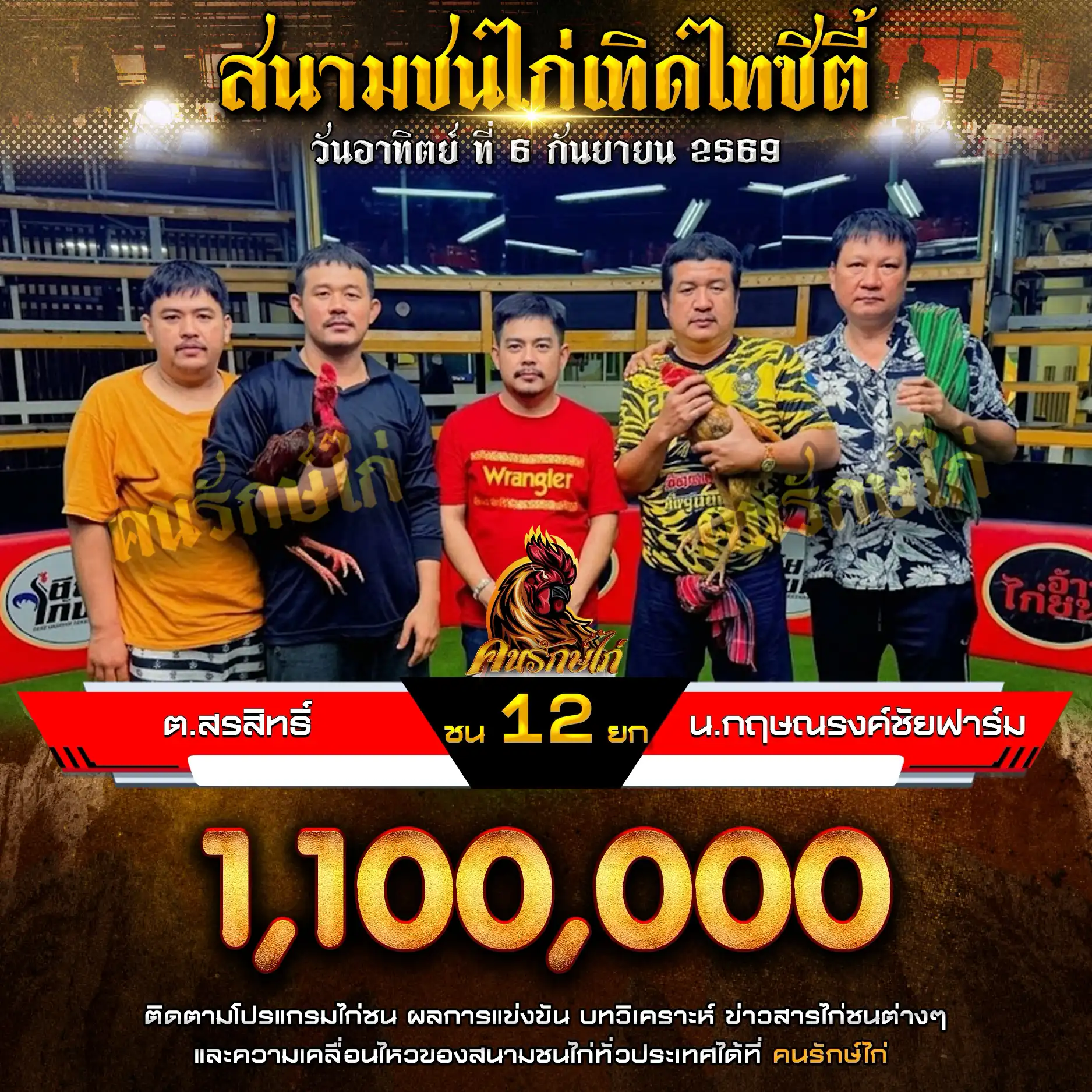 ต.สรสิทธิ์ VS น.กฤษณรงค์ชัยฟาร์ม กำหนดชน 12 ยก ชิงเงินรางวัล 1,100,000 บาท 06 กันยายน 2569 