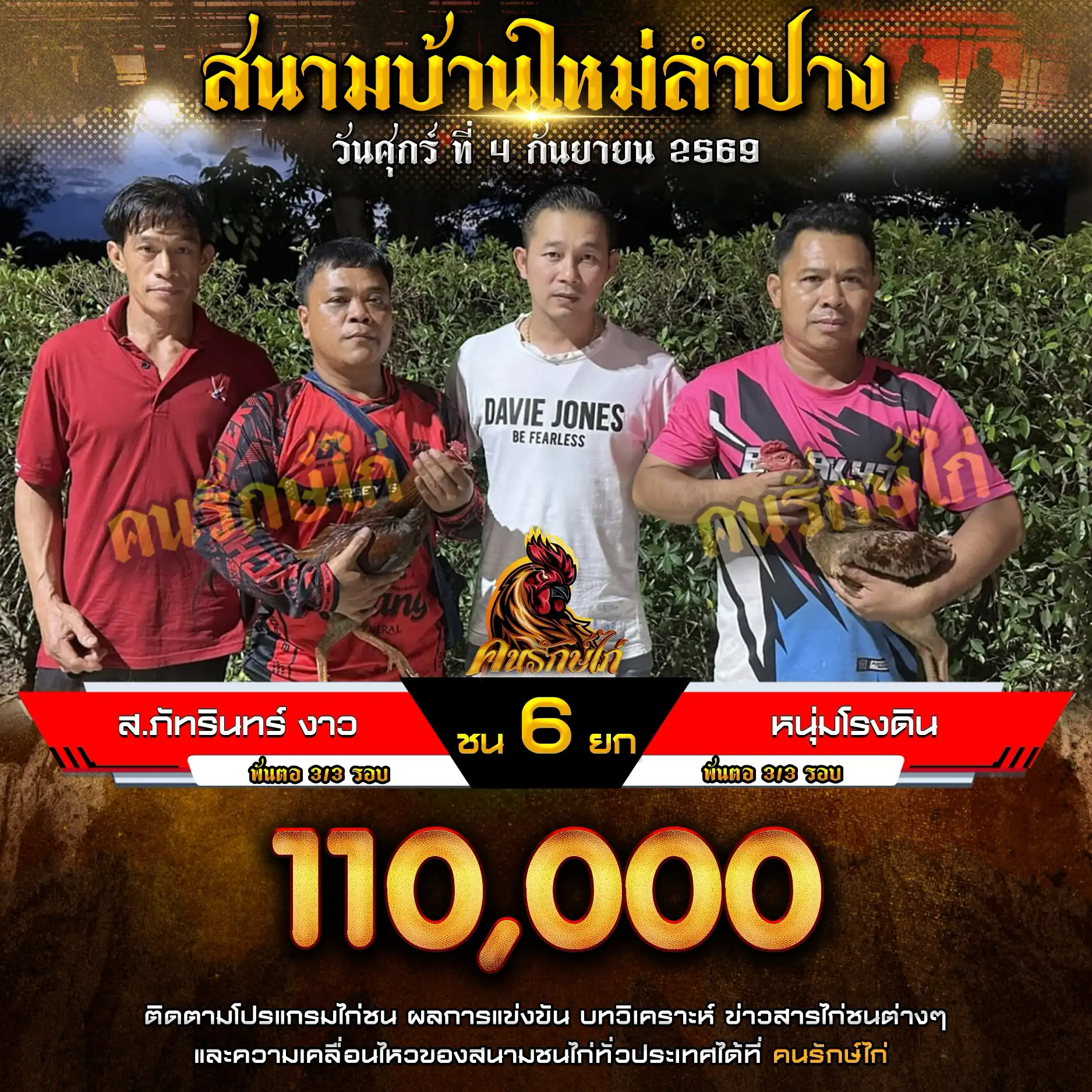 ส.ภัทรินทร์ งาว VS หนุ่มโรงดิน กำหนดชน 6 ยก ชิงเงินรางวัล 110,000 บาท 04 กันยายน 2569 