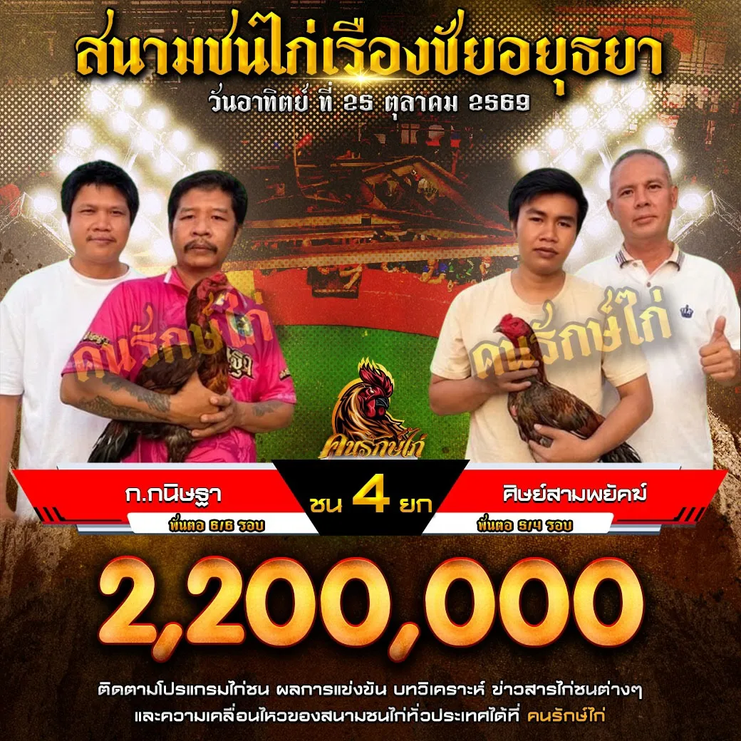 ก.กนิษฐา VS ศิษย์สามพยัคฆ์ กำหนดชน 4 ยก ชิงเงินรางวัล 2,200,000 บาท 25 ตุลาคม 2569