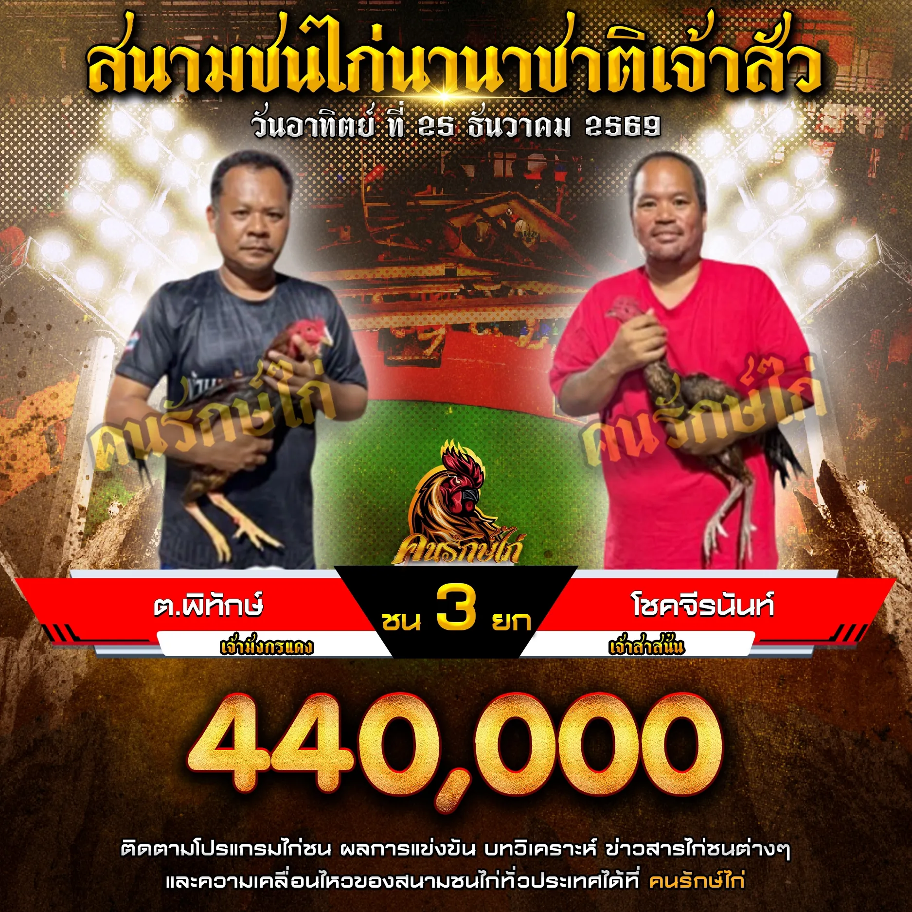 ต.พิทักษ์ VS โชคจีรนันท์ กำหนดชน 3 ยก ชิงเงินรางวัล 440,000 บาท 25 ตุลาคม 2569
