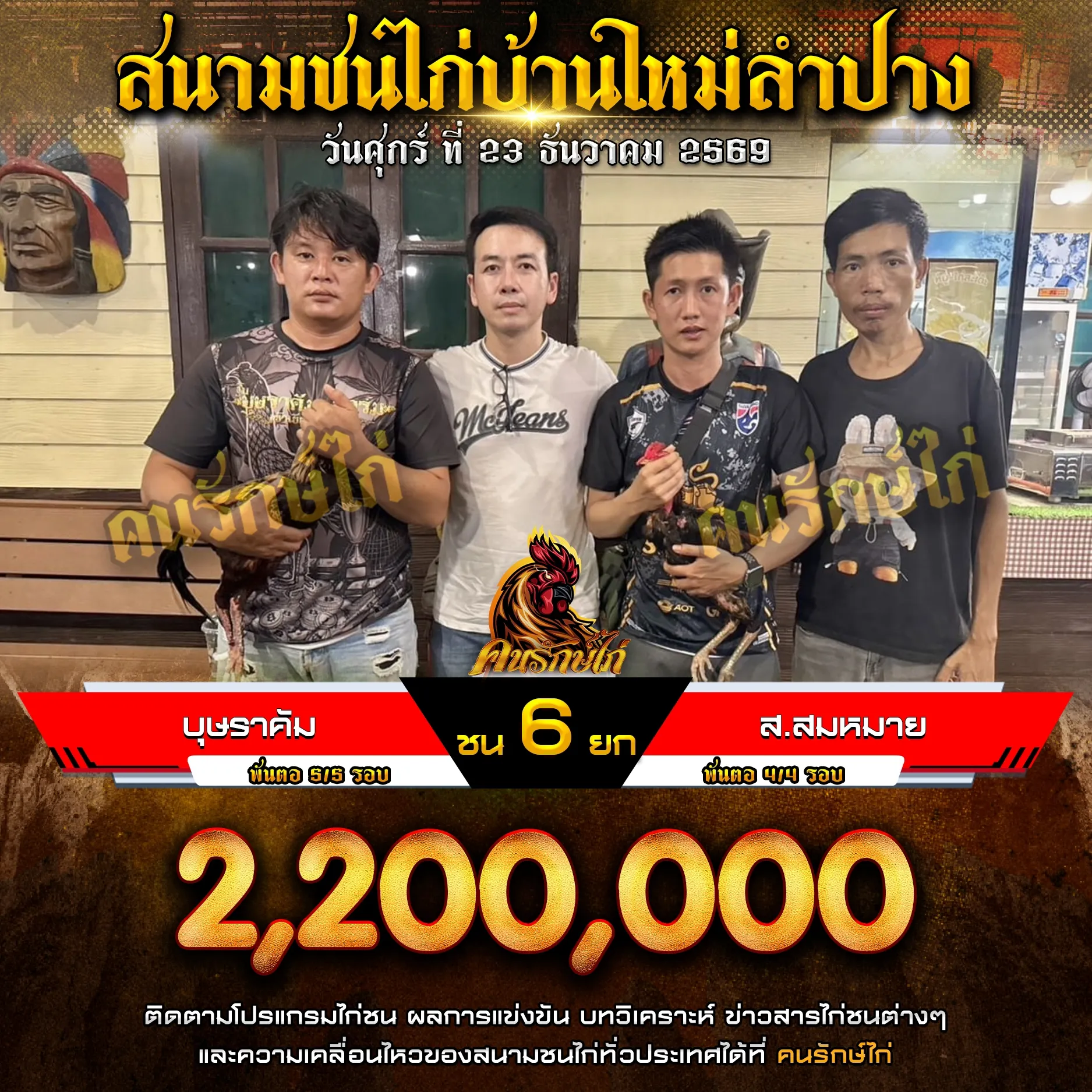 บุษราคัม VS ส.สมหมาย กำหนดชน 6 ยก ชิงเงินรางวัล 2,200,000 บาท
