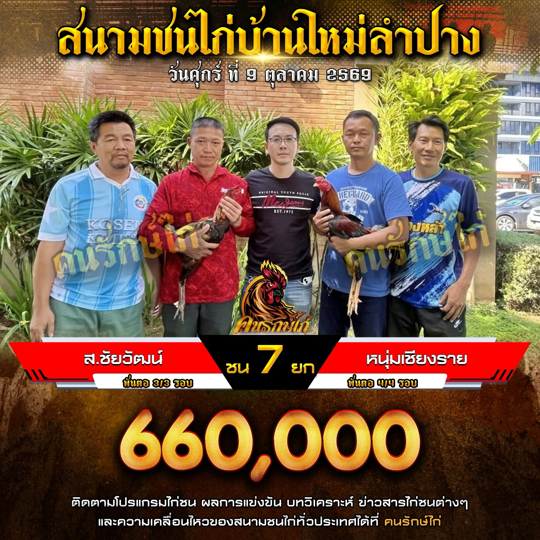 ส.ชัยวัฒน์ VS หนุ่มเชียงราย กำหนดชน 7 ยก ชิงเงินรางวัล 660,000 บาท 09 ตุลาคม 2569
