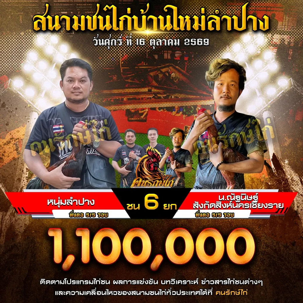 หนุ่มลำปาง VS น.ณัฐนิษฐ์ สังกัดสิงห์นครเชียงราย กำหนดชน 6 ยก ชิงเงินรางวัล 1,100,000 บาท 16 ตุลาคม 2569