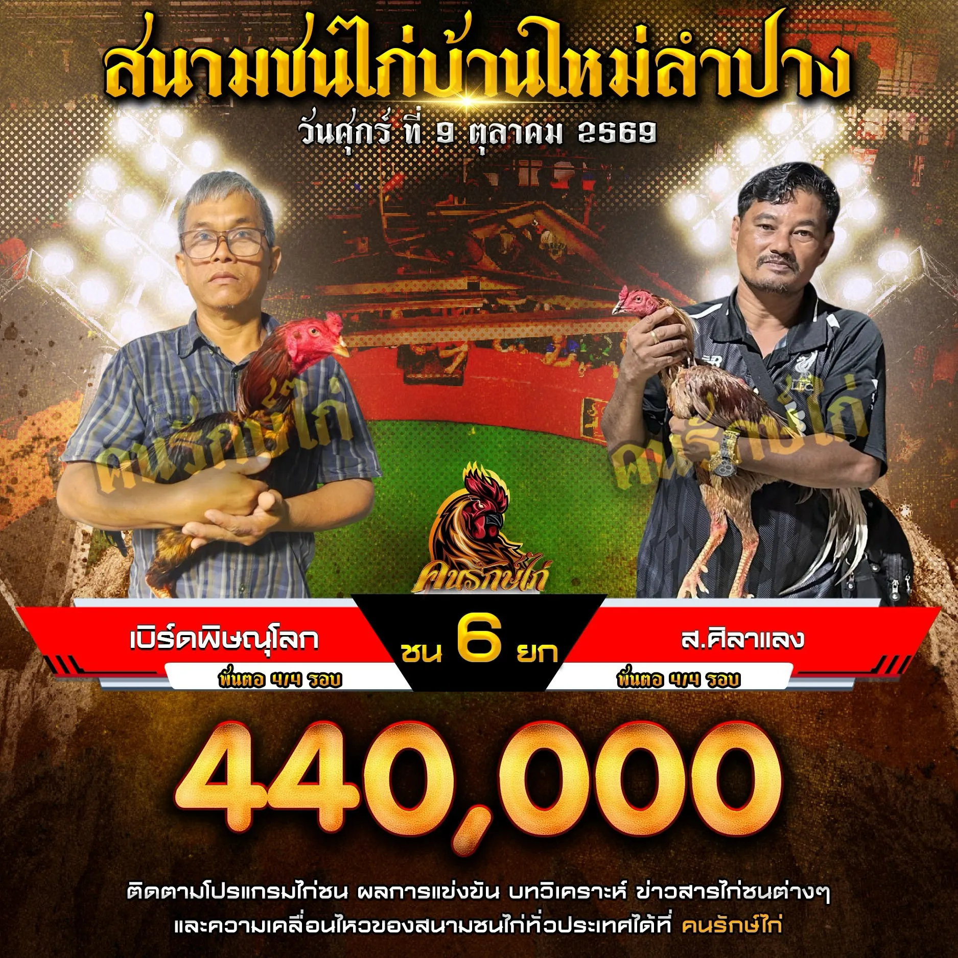 เบิร์ดพิษณุโลก VS ส.ศิลาแลง กำหนดชน 6 ยก ชิงเงินรางวัล 440,000 บาท 09 ตุลาคม 2569
