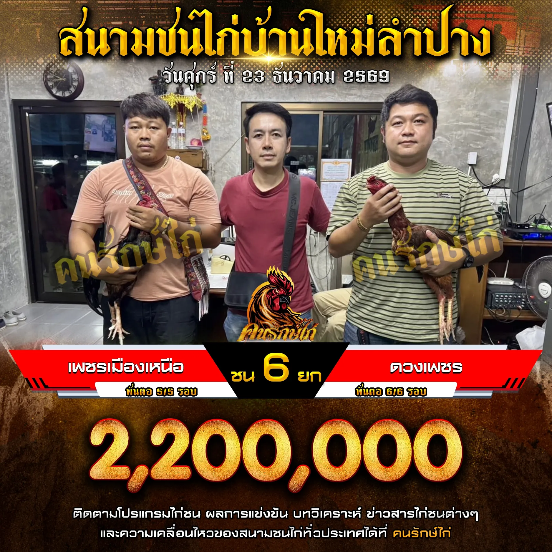 เพชรเมืองเหนือ VS ดวงเพชร กำหนดชน 6 ยก ชิงเงินรางวัล 2,200,000 บาท
