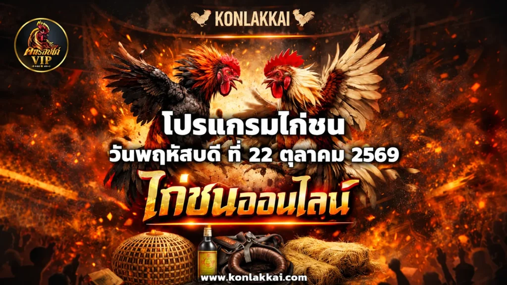 โปรแกรมไก่ชน 22 ตุลาคม 2569 สนามชนไก่น้องนิชานำโชค(สปป.ลาว) ถ่ายทอดสดไก่ชนดูฟรี